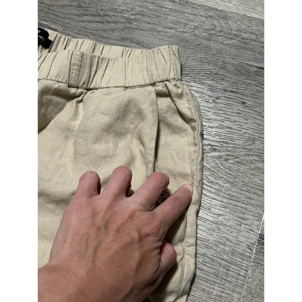 Quince 100% European Linen Pants 25” Womens Medium Tan Khaki Pull On Crop Ankle